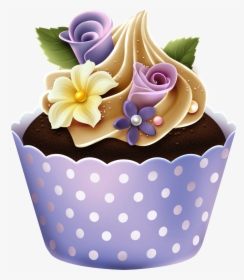 Transparent Cupcake Clipart Free - Cupcake With Flower Clipart, HD Png Download, Transparent PNG