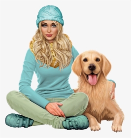 Png Tube Femme Kitty , Png Download - Golden Retriever And Girl, Transparent Png, Transparent PNG