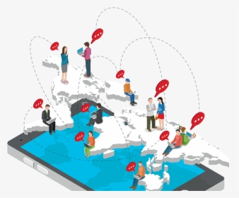 Illustration People On Map Communicating - Mobile Social Media Png, Transparent Png, Transparent PNG