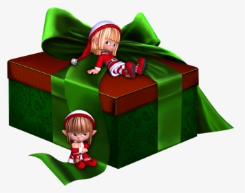 Green And Red 3d Present With Elfs Clipart - Christmas Images Clipart 3d, HD Png Download, Transparent PNG