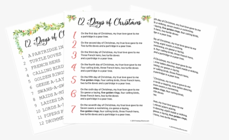 12 Days Of Christmas Lyrics Printables - Brochure, HD Png Download, Transparent PNG