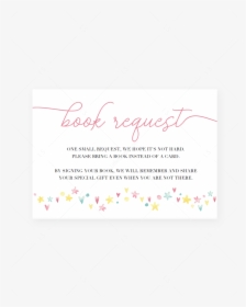 Pink Baby Shower Book Request Card Printable By Littlesizzle - Calligraphy, HD Png Download, Transparent PNG