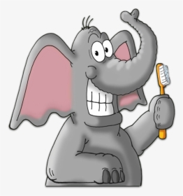 Elephant Brushing Teeth Clipart - Elephant With Teeth Cartoon, HD Png Download, Transparent PNG