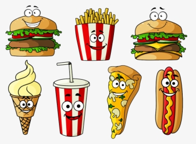 Hamburger Hot Dog Soft Drink Fast Food Cheeseburger - Cartoon Food And Drink, HD Png Download, Transparent PNG