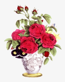 Vase With Rose Flowers - Rose Flower Vase Drawing, HD Png Download, Transparent PNG
