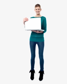 Standing Girl With Laptop Png, Transparent Png, Transparent PNG