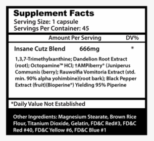 Insane Cutz - Nutrition Facts, HD Png Download, Transparent PNG