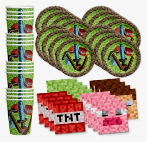 Pixel Mining Birthday Party Tableware Kit For 16 Guests - Minecraft Party Supplies, HD Png Download, Transparent PNG