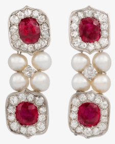 Untreated Burma Ruby And Pearl Drop Earrings - Burmese Pearl Drop Earrings, HD Png Download, Transparent PNG