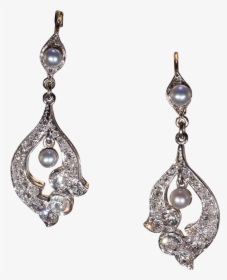 Antique Edwardian Diamond Pearl Earrings 18k Gold Platinum, HD Png Download, Transparent PNG