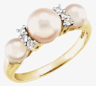 Three Pearl And Diamond Ring - Three Pearl Rings, HD Png Download, Transparent PNG