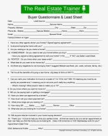Real Estate Coach - Real Estate Buyer Lead Sheet, HD Png Download, Transparent PNG