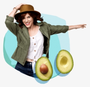 Woman Smiling While Holding Her Hat And Jumping - Avocado, HD Png Download, Transparent PNG
