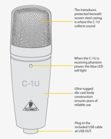 Behringer C1u Condenser Microphone Breakdown - Behringer C 1 Dimensions, HD Png Download, Transparent PNG