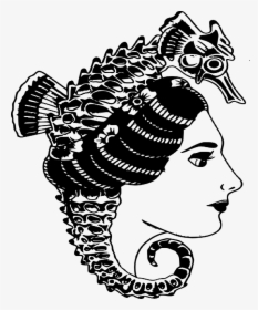 Traditional Old School Girl And Seahorse In Her Hair - Cool Old School Tattoos Black And Grey, HD Png Download, Transparent PNG