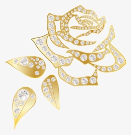 Gold Rose With Diamonds Png Clip Art Image - Flower Outline Transparent Background Gold, Png Download, Transparent PNG