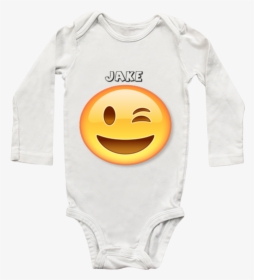 Funny Emoji Wink Personalised Long Sleeve Babygrow - Smiley, HD Png Download, Transparent PNG