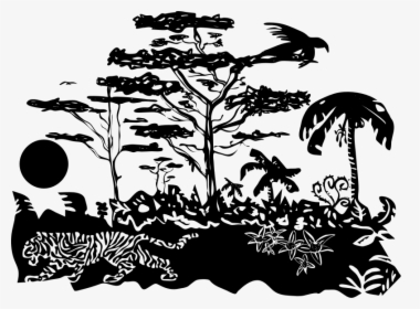 Jungle Tree Clipart Black And White Picture Freeuse - Jungle Clipart Black And White, HD Png Download, Transparent PNG