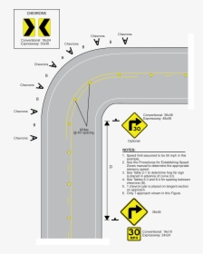 Curve Treatments When Advisory speed Is 25 Mph Or More - Spacing Of Chevron Signs, HD Png Download, Transparent PNG