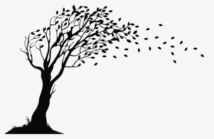 Tree In The Wind Blowing - Tree Blowing In The Wind Silhouette, HD Png