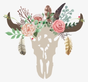 Western Clip Art Bull Skull With Flowers, HD Png Download, Transparent PNG