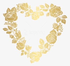 Free Png Download Floral Golden Heart Border Frame - Golden Heart Frame Png, Transparent Png, Transparent PNG