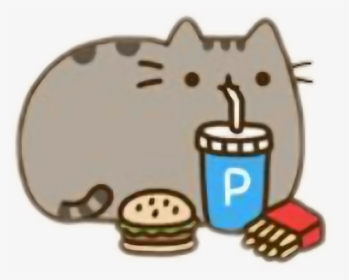 Cat Cocacola Burger Potatofree - Pusheen Cat Eating Food, HD Png Download, Transparent PNG