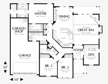 Main Floor Plan Image For Mascord Galen Traditional - 3 Bedroom House Plans With Office, HD Png Download, Transparent PNG