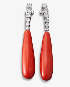 Red Coral And Diamond Drop Earrings - Art Deco Red Coral Earrings, HD Png Download, Transparent PNG