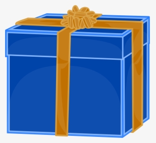 Blue Gift With Golden Ribbon - Gift Box Clip Art, HD Png Download, Transparent PNG