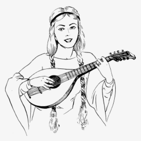 Woman Playing Lute Clipart - Girl Playing Lute Drawing, HD Png Download, Transparent PNG