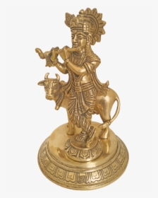 Lord Krishna Playing Flute With Beautiful Cow Brass - Brass, HD Png Download, Transparent PNG