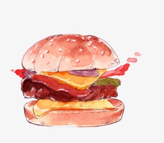 Watercolor Burger Png Image Free Vector - Watercolor Fast Food Png, Transparent Png, Transparent PNG