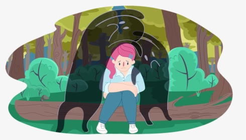 Sad Girl Sitting On A Log As Two Shadowy Characters - Kids Depression Png, Transparent Png, Transparent PNG