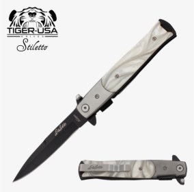 9 Inch Godfather Stiletto Style Folding Knife Pearl - White And Black Stiletto Knife, HD Png Download, Transparent PNG