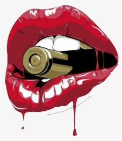 Lip Drawing Bullet - Lips With Bullet In Teeth, HD Png Download, Transparent PNG