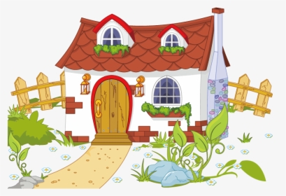 Content House And Cottage Fence Free Png Hq Clipart - House With Garden Clipart, Transparent Png, Transparent PNG