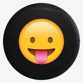 Smiling Tongue Out Teasing Text Emoji Face - Happy Emoji Black Background, HD Png Download, Transparent PNG