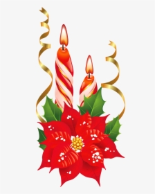 Red And White Christmas Candles With Poinsettia Png - Christmas Candles Clipart, Transparent Png, Transparent PNG