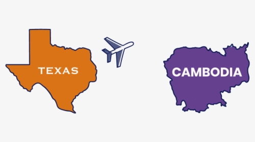 Texas To Cambodia Map With Airplane Flying Cartoon, HD Png Download, Transparent PNG