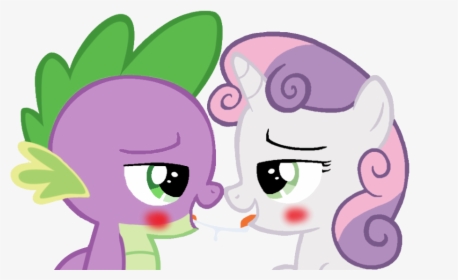 Nejcrozi, Drool, Female, Kissing, Male, Saliva Trail, - Mlp Spike X Sweetie Belle Kiss, HD Png Download, Transparent PNG