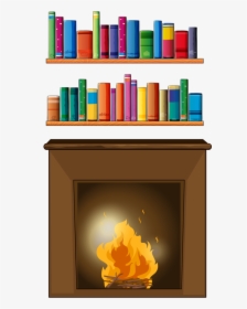 Fireplace And Books - Reading Library Clip Art, HD Png Download, Transparent PNG