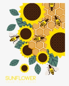 Honeycomb Vector Bee Design - Beehive And Sunflower Vector, HD Png Download, Transparent PNG