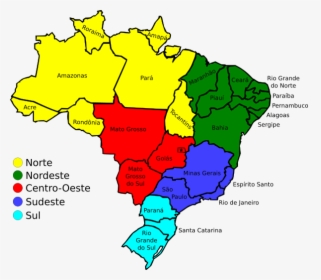 Map Of Brazil, V3 Png Clip Arts - Mapa De Regiones De Brasil, Transparent Png, Transparent PNG