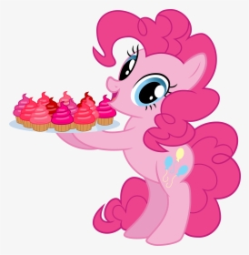 Pony, Safe, Simple Background, Smiling, Solo, Standing, - Pinkie Pie Holding A Cupcakes, HD Png Download, Transparent PNG