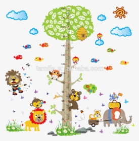 Kids Cartoon Jungle Forest Animals Zoo Monkey Tree - Wall Decal, HD Png Download, Transparent PNG