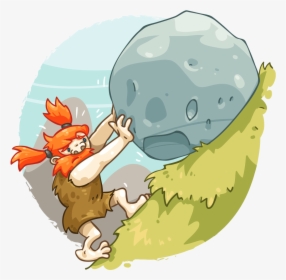 Transparent Looking For Something Clipart - Caveman Pushing Rock, HD Png Download, Transparent PNG