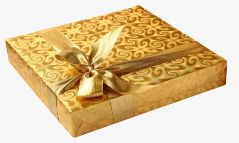 Golden Present With Bow Png Image - Happy Birthday Gift Png, Transparent Png, Transparent PNG