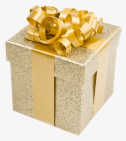 Cream Present Box With Gold Bow Png Clipart - Gold Gift Box Png, Transparent Png, Transparent PNG