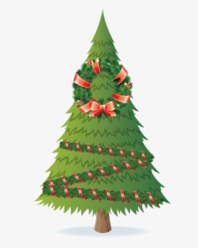 Christmas Tree With Garland And A Wreath - Christmas Tree, HD Png Download, Transparent PNG